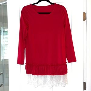 Size S EUC Red Top with White Lace trim
